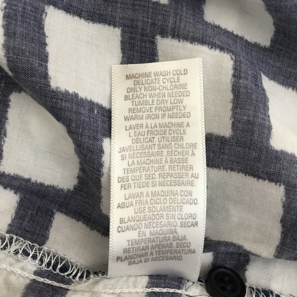 SPLENDID - Navy Blue & White Window Pane Cap Sleeve Buttoned Back Top - Size XS - Picture 6 of 7